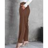 imageBTFBM Womens 2025 Casual Button Down Pants Elastic High Waist Business Work Trousers Long Straight Slacks with PocketsBrown