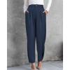 imageBTFBM Womens 2025 Casual Button Down Pants Elastic High Waist Business Work Trousers Long Straight Slacks with PocketsDark Blue