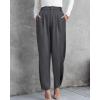 imageBTFBM Womens 2025 Casual Button Down Pants Elastic High Waist Business Work Trousers Long Straight Slacks with PocketsDark Grey