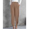 imageBTFBM Womens 2025 Casual Button Down Pants Elastic High Waist Business Work Trousers Long Straight Slacks with PocketsKhaki