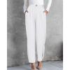 imageBTFBM Womens 2025 Casual Button Down Pants Elastic High Waist Business Work Trousers Long Straight Slacks with PocketsWhite