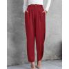 imageBTFBM Womens 2025 Casual Button Down Pants Elastic High Waist Business Work Trousers Long Straight Slacks with PocketsWine Red