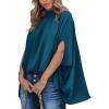 imageBTFBM Women Mock Neck Summer Tops 2025 Spring Batwing Short Sleeve Loose High Low Hem Casual Oversized Blouses ShirtsSolid Dark Blue