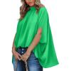imageBTFBM Women Mock Neck Summer Tops 2025 Spring Batwing Short Sleeve Loose High Low Hem Casual Oversized Blouses ShirtsSolid Grass Green
