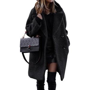 imageBTFBM Women 2025 Winter Faux Fur Coats Lapel Long Sleeve Fuzzy Fleece Outerwear Button Down Sherpa Jackets Fall OutfitsSolid Black