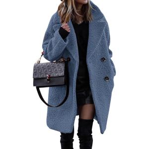 imageBTFBM Women 2025 Winter Faux Fur Coats Lapel Long Sleeve Fuzzy Fleece Outerwear Button Down Sherpa Jackets Fall OutfitsSolid Light Blue