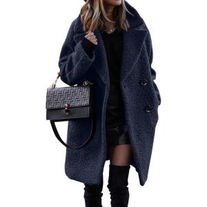 imageBTFBM Women 2025 Winter Faux Fur Coats Lapel Long Sleeve Fuzzy Fleece Outerwear Button Down Sherpa Jackets Fall OutfitsSolid Navy
