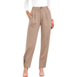 imageBTFBM Womens 2025 Casual Button Down Pants Elastic High Waist Business Work Trousers Long Straight Slacks with PocketsBeige