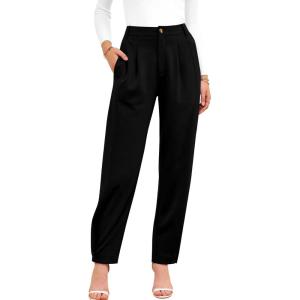 imageBTFBM Womens 2025 Casual Button Down Pants Elastic High Waist Business Work Trousers Long Straight Slacks with PocketsBlack
