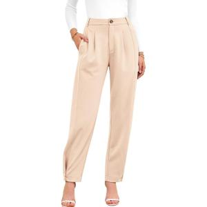 imageBTFBM Womens 2025 Casual Button Down Pants Elastic High Waist Business Work Trousers Long Straight Slacks with PocketsCream