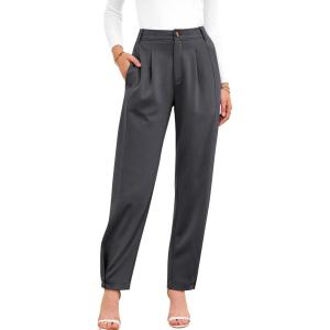 imageBTFBM Womens 2025 Casual Button Down Pants Elastic High Waist Business Work Trousers Long Straight Slacks with PocketsDark Grey
