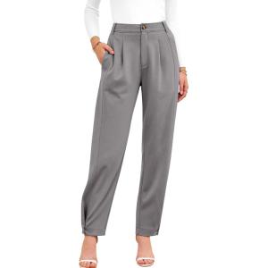 imageBTFBM Womens 2025 Casual Button Down Pants Elastic High Waist Business Work Trousers Long Straight Slacks with PocketsGrey