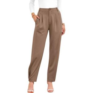 imageBTFBM Womens 2025 Casual Button Down Pants Elastic High Waist Business Work Trousers Long Straight Slacks with PocketsKhaki