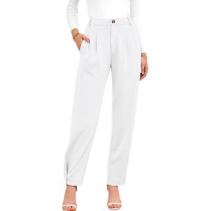 imageBTFBM Womens 2025 Casual Button Down Pants Elastic High Waist Business Work Trousers Long Straight Slacks with PocketsWhite