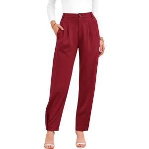 imageBTFBM Womens 2025 Casual Button Down Pants Elastic High Waist Business Work Trousers Long Straight Slacks with PocketsWine Red