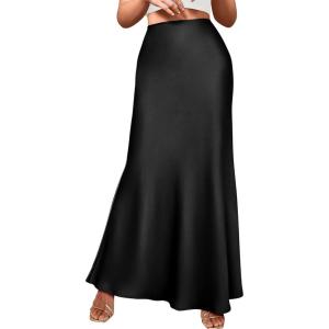 imageBTFBM Womens Summer Fall Skirt 2025 Silk Elegant High Waist Cocktail Party Wedding Mermaid Satin Maxi SkirtsSolid Black