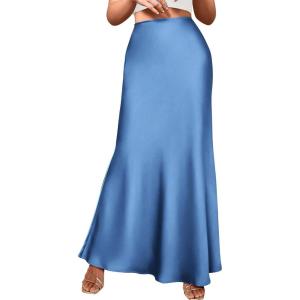 imageBTFBM Womens Summer Fall Skirt 2025 Silk Elegant High Waist Cocktail Party Wedding Mermaid Satin Maxi SkirtsSolid Blue