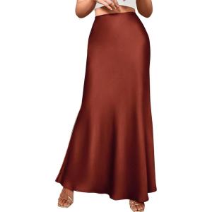imageBTFBM Womens Summer Fall Skirt 2025 Silk Elegant High Waist Cocktail Party Wedding Mermaid Satin Maxi SkirtsSolid Brown