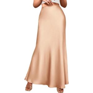 imageBTFBM Womens Summer Fall Skirt 2025 Silk Elegant High Waist Cocktail Party Wedding Mermaid Satin Maxi SkirtsSolid Champagne