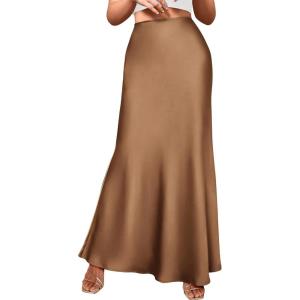 imageBTFBM Womens Summer Fall Skirt 2025 Silk Elegant High Waist Cocktail Party Wedding Mermaid Satin Maxi SkirtsSolid Coffee