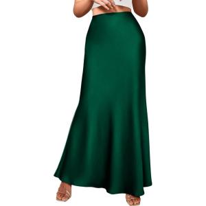 imageBTFBM Womens Summer Fall Skirt 2025 Silk Elegant High Waist Cocktail Party Wedding Mermaid Satin Maxi SkirtsSolid Dark Green