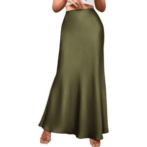 imageBTFBM Womens Summer Fall Skirt 2025 Silk Elegant High Waist Cocktail Party Wedding Mermaid Satin Maxi SkirtsSolid Light Army Green