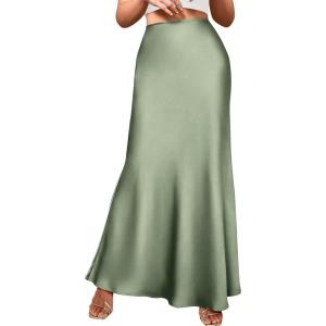 imageBTFBM Womens Summer Fall Skirt 2025 Silk Elegant High Waist Cocktail Party Wedding Mermaid Satin Maxi SkirtsSolid Light Green