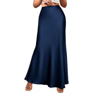 imageBTFBM Womens Summer Fall Skirt 2025 Silk Elegant High Waist Cocktail Party Wedding Mermaid Satin Maxi SkirtsSolid Navy