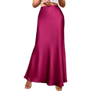 imageBTFBM Womens Summer Fall Skirt 2025 Silk Elegant High Waist Cocktail Party Wedding Mermaid Satin Maxi SkirtsSolid Rose Red