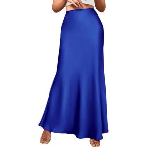 imageBTFBM Womens Summer Fall Skirt 2025 Silk Elegant High Waist Cocktail Party Wedding Mermaid Satin Maxi SkirtsSolid Royal Blue