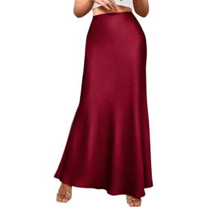 imageBTFBM Womens Summer Fall Skirt 2025 Silk Elegant High Waist Cocktail Party Wedding Mermaid Satin Maxi SkirtsSolid Wine Red