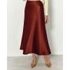 imageBTFBM 2025 Women Summer Spring Long Satin Skirt Silk Elegant High Waist Cocktail Party Wedding Flowy ALine Midi SkirtsSolid Brown