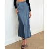 imageBTFBM 2025 Women Summer Spring Long Satin Skirt Silk Elegant High Waist Cocktail Party Wedding Flowy ALine Midi SkirtsSolid Grey Blue