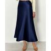 imageBTFBM 2025 Women Summer Spring Long Satin Skirt Silk Elegant High Waist Cocktail Party Wedding Flowy ALine Midi SkirtsSolid Navy