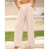 imageBTFBM Women High Waist Palazzo Pants Casual Wide Leg Trousers Button Down Loose Work Office Business Suit Pant PocketsSolid Beige