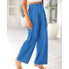 imageBTFBM Women High Waist Palazzo Pants Casual Wide Leg Trousers Button Down Loose Work Office Business Suit Pant PocketsSolid Blue