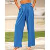 imageBTFBM Women High Waist Palazzo Pants Casual Wide Leg Trousers Button Down Loose Work Office Business Suit Pant PocketsSolid Blue
