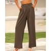 imageBTFBM Women High Waist Palazzo Pants Casual Wide Leg Trousers Button Down Loose Work Office Business Suit Pant PocketsSolid Coffee