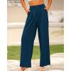 imageBTFBM Women High Waist Palazzo Pants Casual Wide Leg Trousers Button Down Loose Work Office Business Suit Pant PocketsSolid Dark Blue