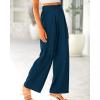 imageBTFBM Women High Waist Palazzo Pants Casual Wide Leg Trousers Button Down Loose Work Office Business Suit Pant PocketsSolid Dark Blue