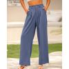 imageBTFBM Women High Waist Palazzo Pants Casual Wide Leg Trousers Button Down Loose Work Office Business Suit Pant PocketsSolid Grey Blue