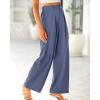 imageBTFBM Women High Waist Palazzo Pants Casual Wide Leg Trousers Button Down Loose Work Office Business Suit Pant PocketsSolid Grey Blue