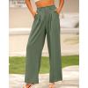 imageBTFBM Women High Waist Palazzo Pants Casual Wide Leg Trousers Button Down Loose Work Office Business Suit Pant PocketsSolid Grey Green