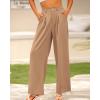 imageBTFBM Women High Waist Palazzo Pants Casual Wide Leg Trousers Button Down Loose Work Office Business Suit Pant PocketsSolid Khaki