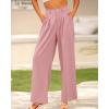 imageBTFBM Women High Waist Palazzo Pants Casual Wide Leg Trousers Button Down Loose Work Office Business Suit Pant PocketsSolid Pink