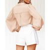 imageBTFBM Women Satin Button Down Shirts Summer Fall Lantern Long Sleeve Lapel V Neck Blouse Loose Casual Office Work TopsSolid Beige