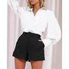 imageBTFBM Women Satin Button Down Shirts Summer Fall Lantern Long Sleeve Lapel V Neck Blouse Loose Casual Office Work TopsSolid White