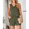 imageBTFBM Womens Blazer 2 Piece Outfits Summer 2025 Casual Business Clothes Sleeveless Button Down Vest Shorts Lounge SetsArmy Green