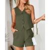 imageBTFBM Womens Blazer 2 Piece Outfits Summer 2025 Casual Business Clothes Sleeveless Button Down Vest Shorts Lounge SetsArmy Green