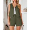 imageBTFBM Womens Blazer 2 Piece Outfits Summer 2025 Casual Business Clothes Sleeveless Button Down Vest Shorts Lounge SetsArmy Green